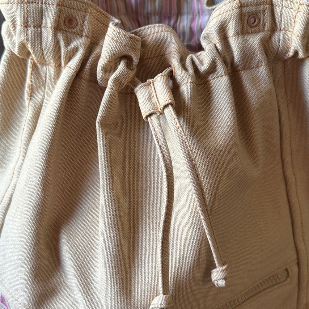Vintage Fossil Beige and Pink Drawstring Tote Bag - Picture 3 of 13
